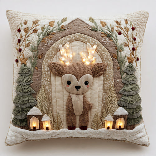 Light-Up Antler Reindeer Quilted Pillow — LED Lanterns, Magical Christmas Decor