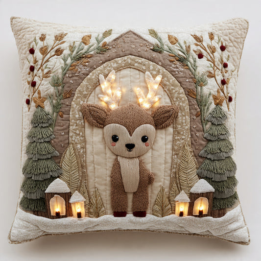 Light-Up Antler Reindeer Quilted Pillow — LED Lanterns, Magical Christmas Decor