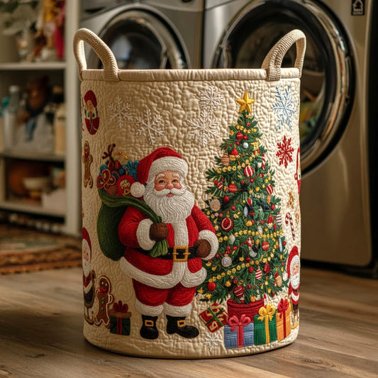Classic Santa Gift Sack Quilted Laundry Basket — Holiday Collapsible Storage Bin