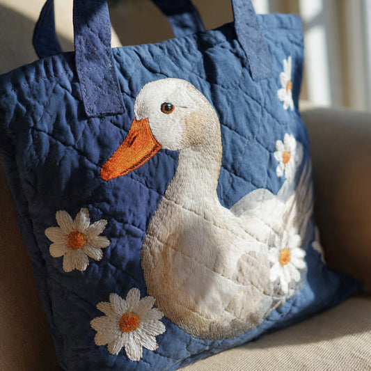 Daisy Goose Quilted Tote Bag – Denim Blue