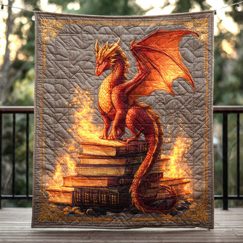 Inferno Library Wyrm — Premium Dragon Quilt Blanket