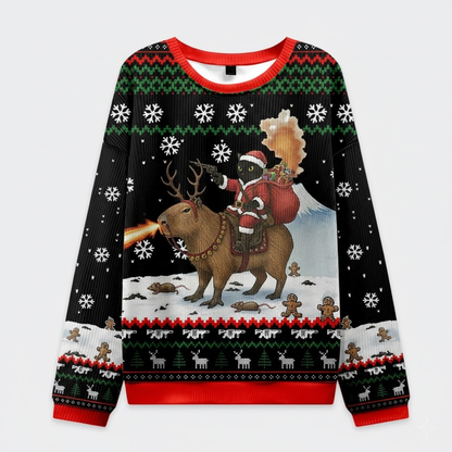 🦌 Santa Riding Reindeer Ugly Christmas Sweater – Funny Holiday Fire Breath Jumper