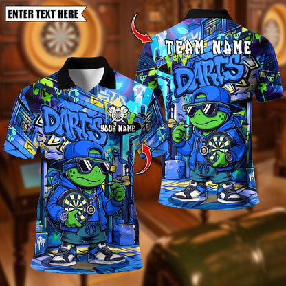 Personalized Name Dart Polo Shirt, Cool Hip-Hop Turtle With Dartboard Design ,Custom Team Shirt for Men, Gift for Darts Players