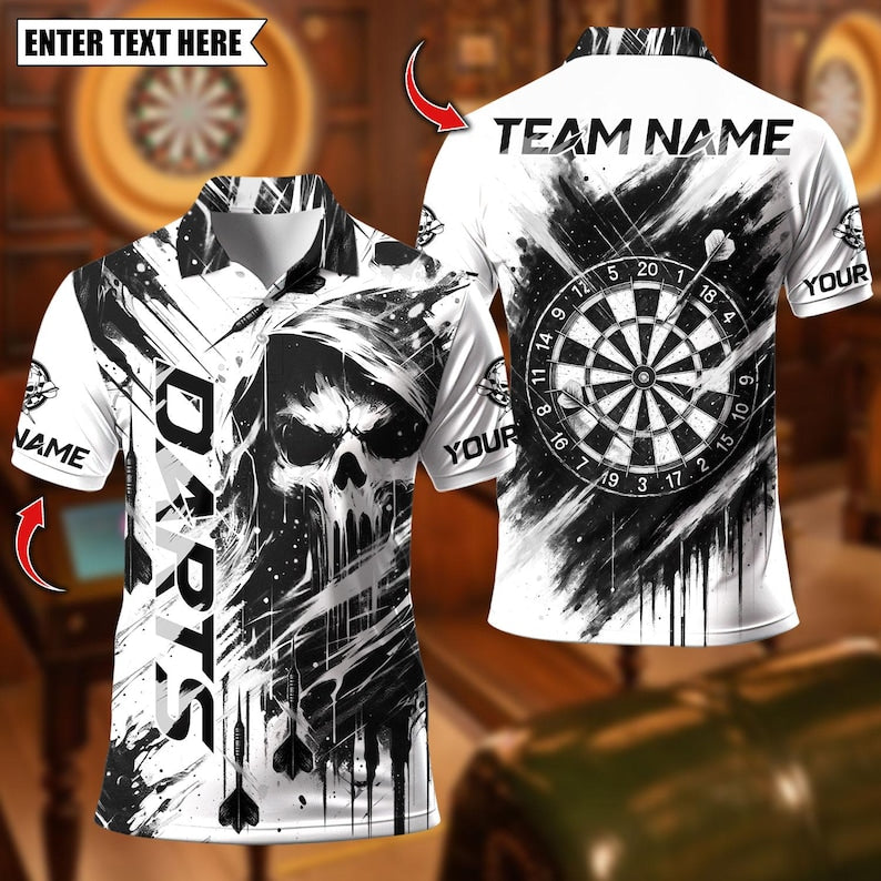 Personalized Name Dart Polo Shirt, Reaper With Dartboard Design ,Custom Team Shirt for Men, Gift for Darts Players