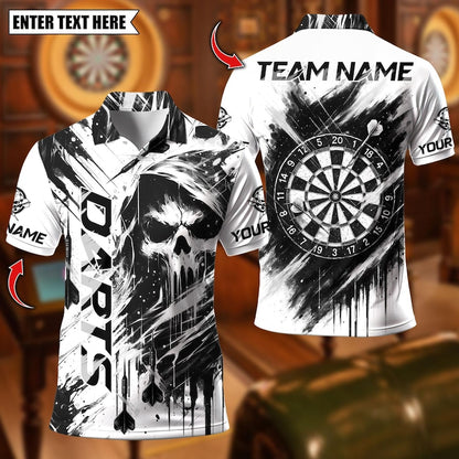 Personalized Name Dart Polo Shirt, Reaper With Dartboard Design ,Custom Team Shirt for Men, Gift for Darts Players
