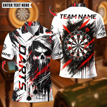 Personalized Name Dart Polo Shirt, Reaper With Dartboard Design ,Custom Team Shirt for Men, Gift for Darts Players