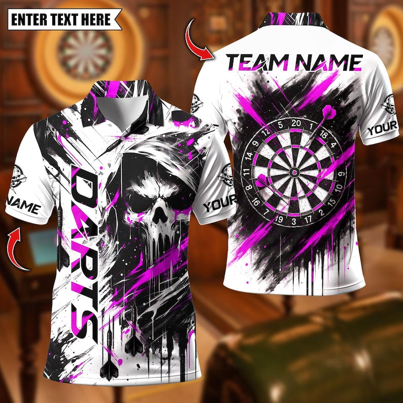 Personalized Name Dart Polo Shirt, Reaper With Dartboard Design ,Custom Team Shirt for Men, Gift for Darts Players