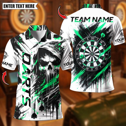 Personalized Name Dart Polo Shirt, Reaper With Dartboard Design ,Custom Team Shirt for Men, Gift for Darts Players