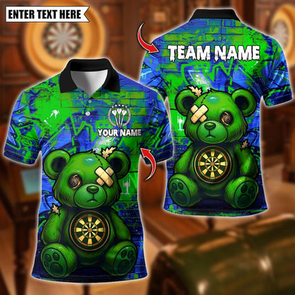 Personalized Name Dart Polo Shirt, Darts Bear Graffity Design ,Custom Team Shirt for Men, Gift for Darts Players