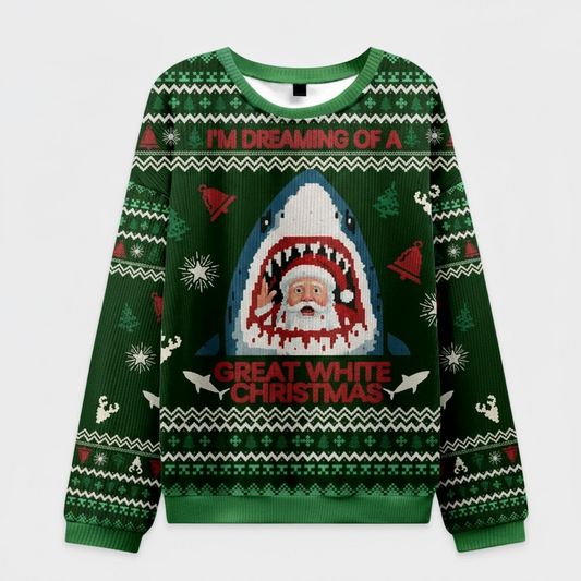 🦈 Great White Christmas Shark Sweater – Funny Santa Shark Ugly Holiday Top