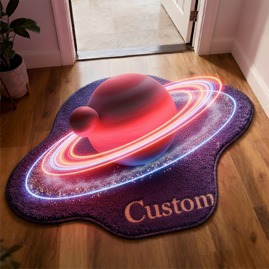 Red Gas Giant with Moon 3D Rug — Galaxy Rings — Custom Name