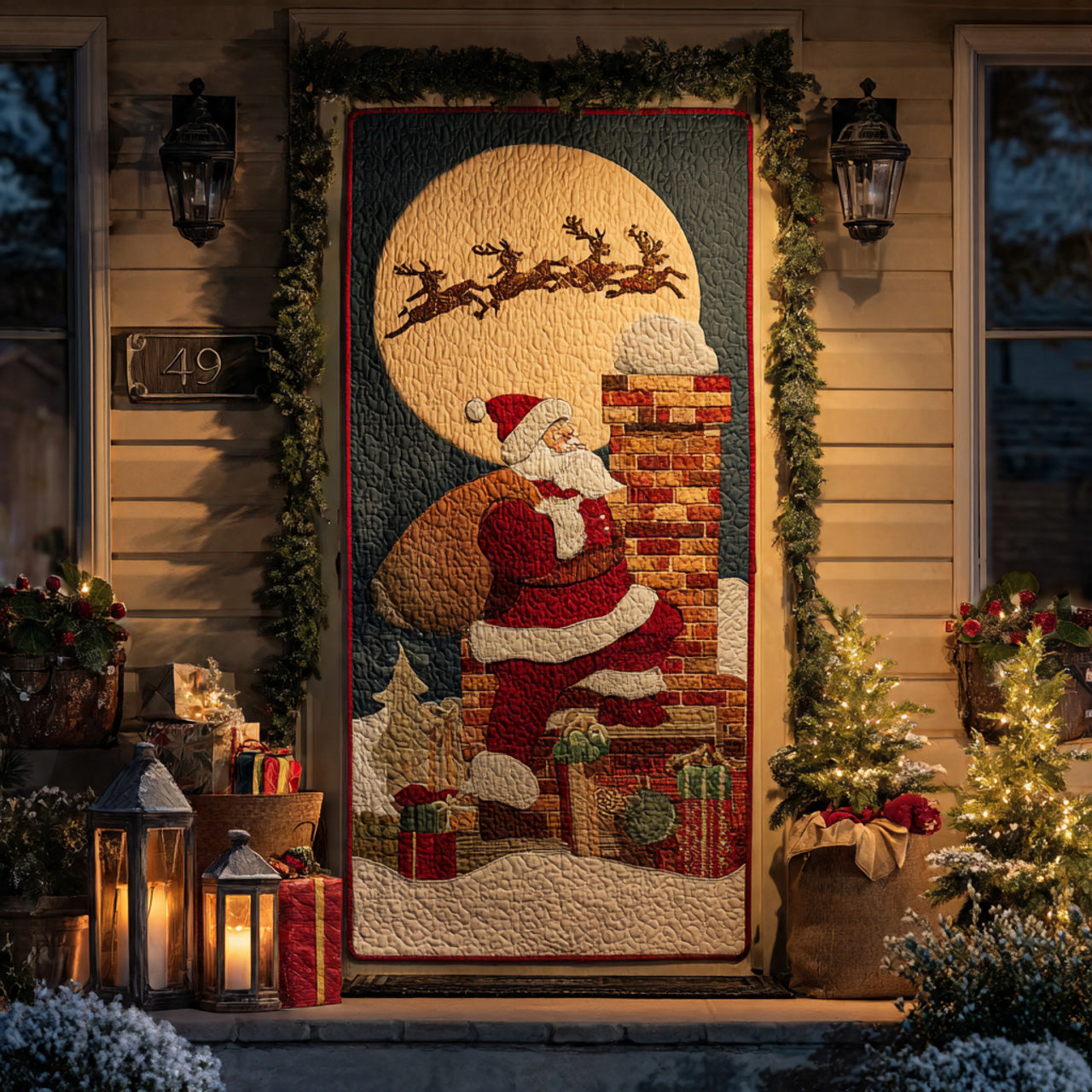 Santa at the Chimney — Moonlit Christmas Quilted Door Cover