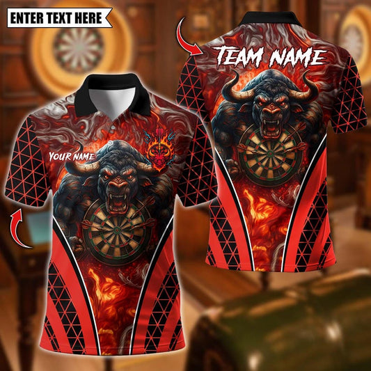 Personalized Name Dart Polo Shirt, Fire Bull Darts Design ,Custom Team Shirt for Men, Gift for Darts Players