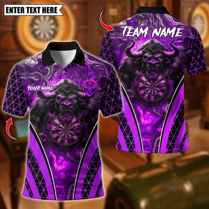 Personalized Name Dart Polo Shirt, Fire Bull Darts Design ,Custom Team Shirt for Men, Gift for Darts Players