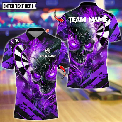 Personalized Name Dart Polo Shirt, Dark Vibes Mystery Flame Skull With Dartboard Design ,Custom Team Shirt for Men, Gift for Darts Players
