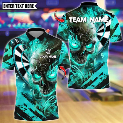 Personalized Name Dart Polo Shirt, Dark Vibes Mystery Flame Skull With Dartboard Design ,Custom Team Shirt for Men, Gift for Darts Players
