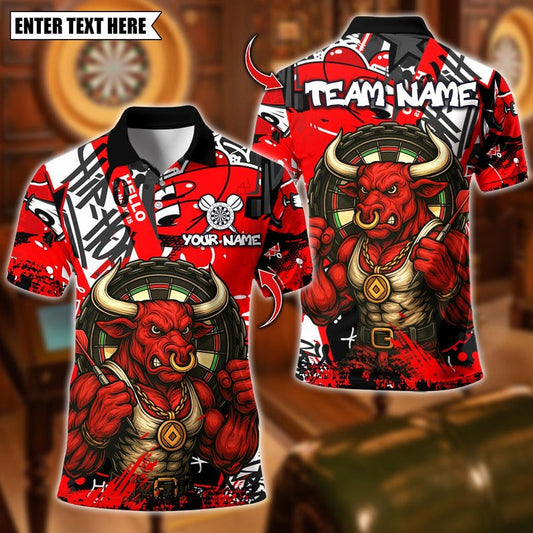 Personalized Name Dart Polo Shirt, Fire Bull Darts Design ,Custom Team Shirt for Men, Gift for Darts Players