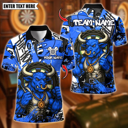 Personalized Name Dart Polo Shirt, Fire Bull Darts Design ,Custom Team Shirt for Men, Gift for Darts Players