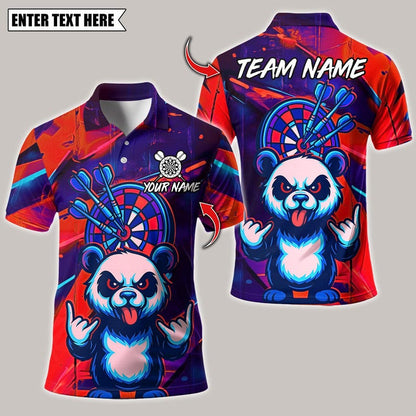 Personalized Name Dart Polo Shirt, Rock Graffiti Panda with Dartboard Design ,Custom Team Shirt for Men, Gift for Darts Players
