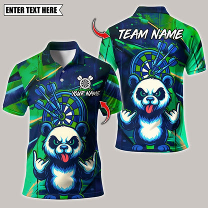 Personalized Name Dart Polo Shirt, Rock Graffiti Panda with Dartboard Design ,Custom Team Shirt for Men, Gift for Darts Players