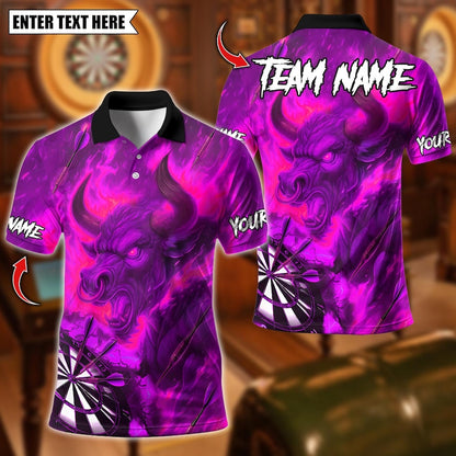 Personalized Name Dart Polo Shirt, Flame Bull With Fire Dartboard Design ,Custom Team Shirt for Men, Gift for Darts Players