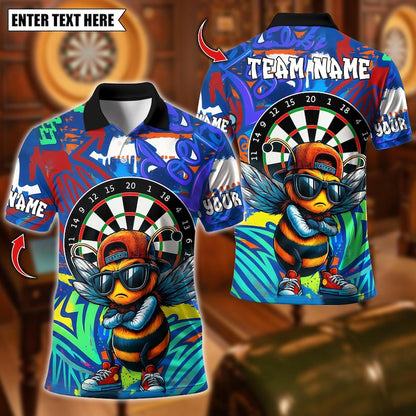 Personalized Name Dart Polo Shirt, Cool Bee Graffiti Urban With Dartboard Design ,Custom Team Shirt for Men, Gift for Darts Players