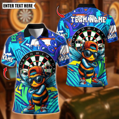 Personalized Name Dart Polo Shirt, Cool Bee Graffiti Urban With Dartboard Design ,Custom Team Shirt for Men, Gift for Darts Players