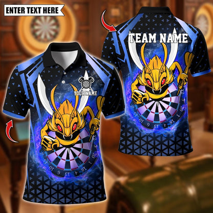 Personalized Name Dart Polo Shirt, Yellow Hornet Power With Dartboard Design ,Custom Team Shirt for Men, Gift for Darts Players