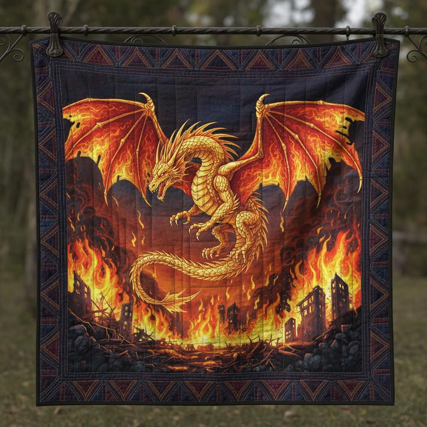 Blazing Citadel Fire Dragon Destruction Quilt
