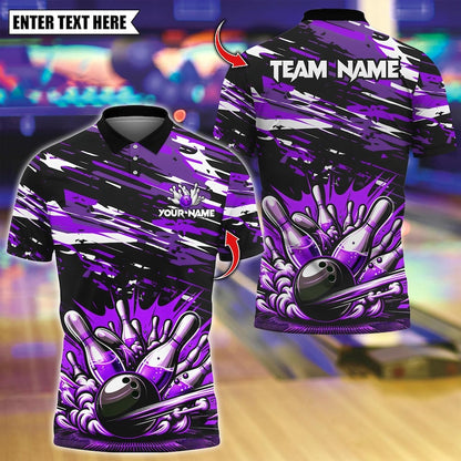 Custom Bowling Polo Shirt, Bowling And Pins Design, Personalized Bowling Polo for Men Women, Personalized Name Team 3D Shirt