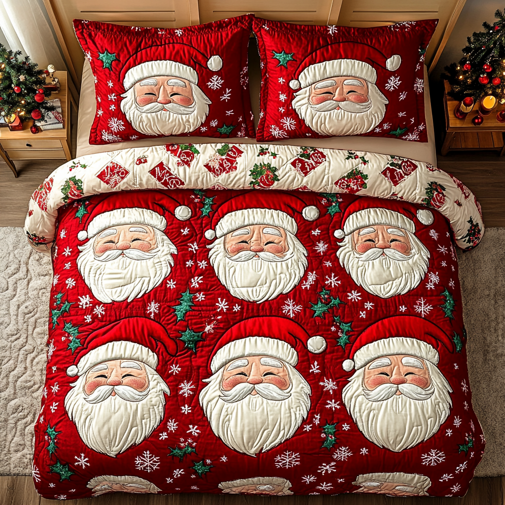Santa Charm 3-Piece Quilted Bedding Set