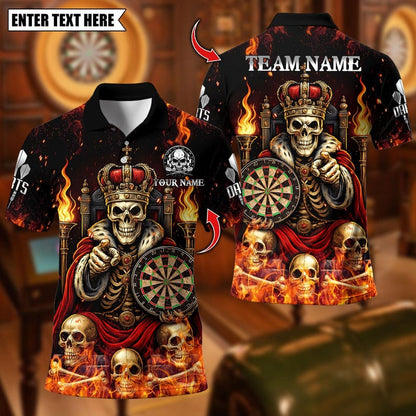 Personalized Name Dart Polo Shirt, King Skeleton With Dartboard Design ,Custom Team Shirt for Men, Gift for Darts Players