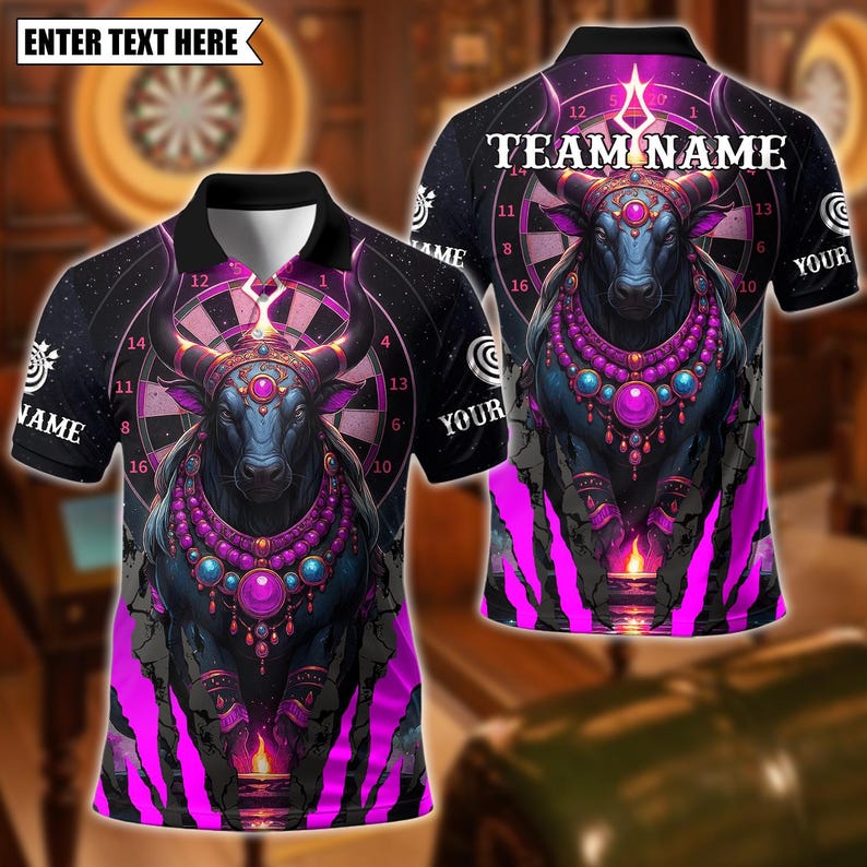 Personalized Name Dart Polo Shirt, Nandi Cosmic Protector With Dartboard Design ,Custom Team Shirt for Men, Gift for Darts Players