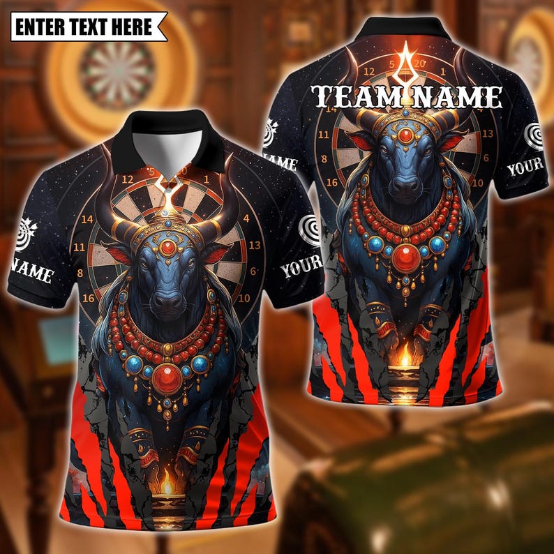 Personalized Name Dart Polo Shirt, Nandi Cosmic Protector With Dartboard Design ,Custom Team Shirt for Men, Gift for Darts Players