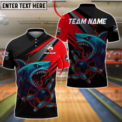 Bowling And Pins Cyborg Shark Customized Name, Team Name 3D Shirt (4 Colors)