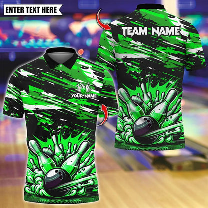 Custom Bowling Polo Shirt, Bowling And Pins Design, Personalized Bowling Polo for Men Women, Personalized Name Team 3D Shirt