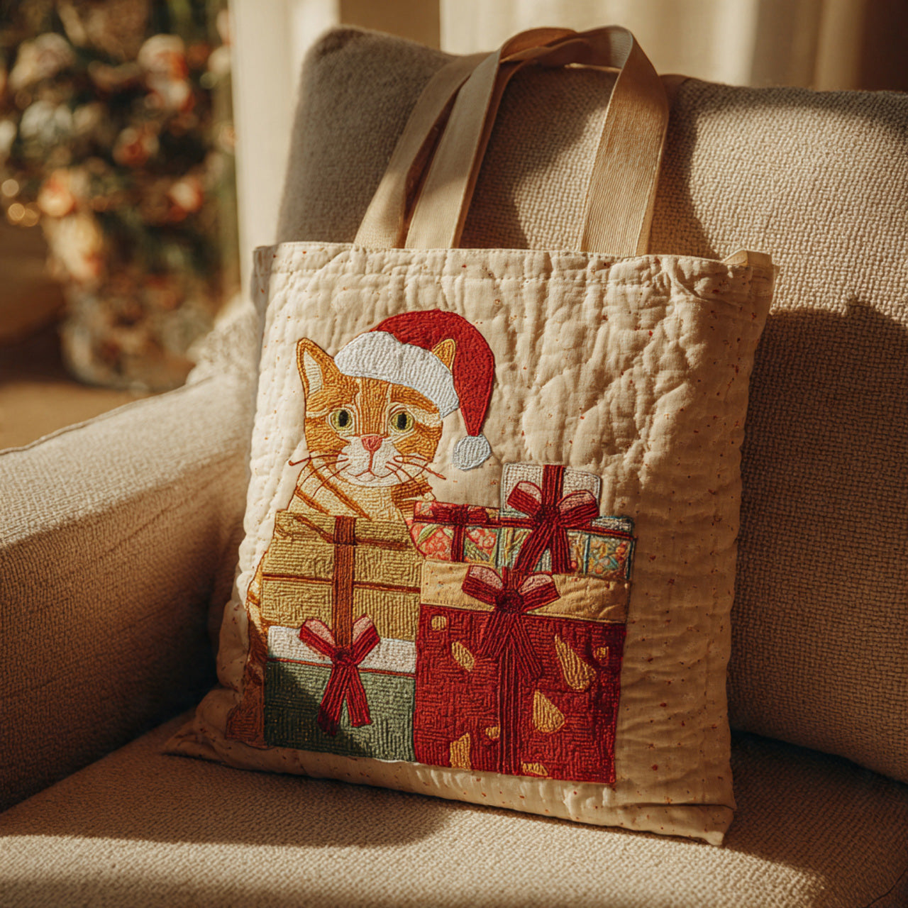 Ginger Santa Cat Gift Stack Tote