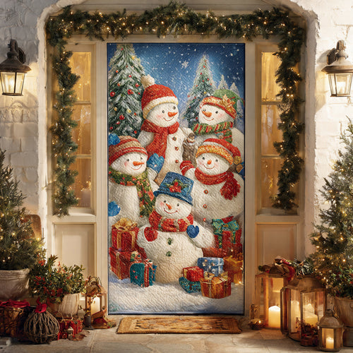 Festive Snowman Family with Gifts — Colorful Holiday Door Cover