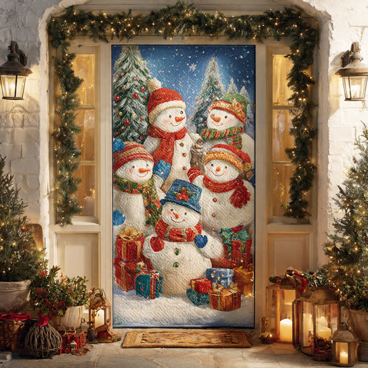 Festive Snowman Family with Gifts — Colorful Holiday Door Cover