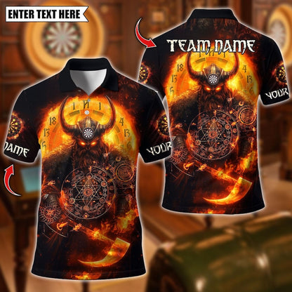 Personalized Name Dart Polo Shirt, Viking Fire Warrior Darts Design ,Custom Team Shirt for Men, Gift for Darts Players