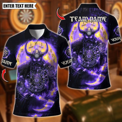 Personalized Name Dart Polo Shirt, Viking Fire Warrior Darts Design ,Custom Team Shirt for Men, Gift for Darts Players