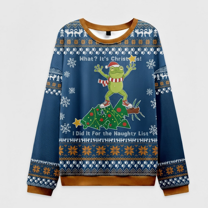 🐸 What? It’s Christmas! Frog Naughty List Sweater – Funny Holiday Ugly Jumper