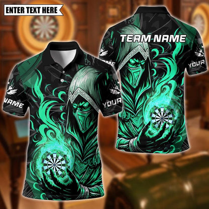 Personalized Name Dart Polo Shirt, Assassin With Flame Dartboard Design ,Custom Team Shirt for Men, Gift for Darts Players