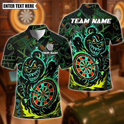 Personalized Name Dart Polo Shirt, Wild Bear With Dartboard Design ,Custom Team Shirt for Men, Gift for Darts Players
