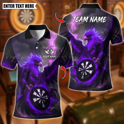 Personalized Name Dart Polo Shirt, Darts Phoenix Thunder Lightning Design ,Custom Team Shirt for Men, Gift for Darts Players