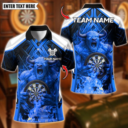 Personalized Name Dart Polo Shirt, Fire Bull Darts Design ,Custom Team Shirt for Men, Gift for Darts Players