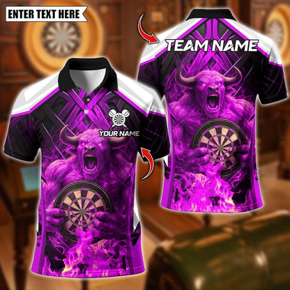 Personalized Name Dart Polo Shirt, Fire Bull Darts Design ,Custom Team Shirt for Men, Gift for Darts Players