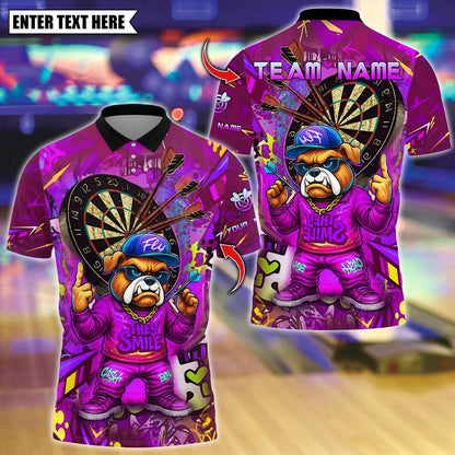 Personalized Name Dart Polo Shirt, Hiphop Bulldog With Dartboard Design ,Custom Team Shirt for Men, Gift for Darts Players