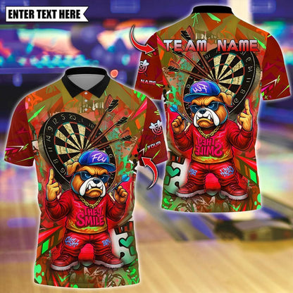 Personalized Name Dart Polo Shirt, Hiphop Bulldog With Dartboard Design ,Custom Team Shirt for Men, Gift for Darts Players