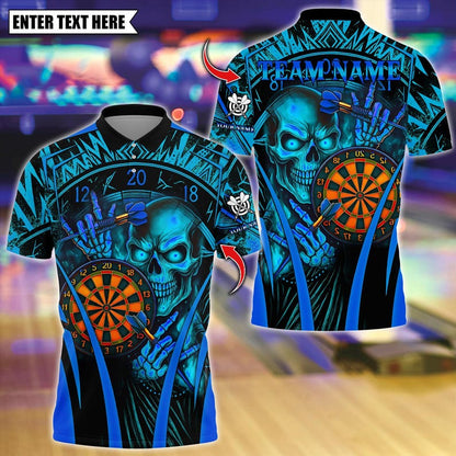 Personalized Name Dart Polo Shirt, Skull With Dartboard Design ,Custom Team Shirt for Men, Gift for Darts Players